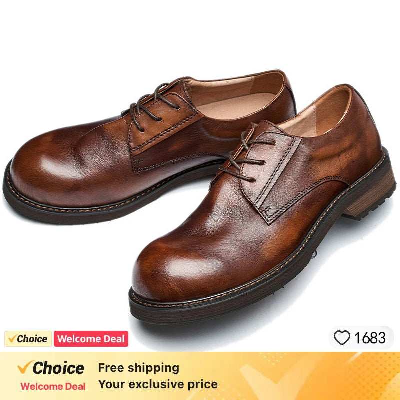 Vintage Men's Genuine Leather Brogues Dress Shoes Luxury Brand Handmade Fashion British Style Autumn Wedding Social Shoes Man