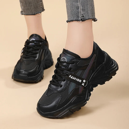 Casual Leather Sneakers for Women Autumn Winter Comfortable Walking Shoes Fashion Patchwork Thick Bottom Sports Shoes Female
