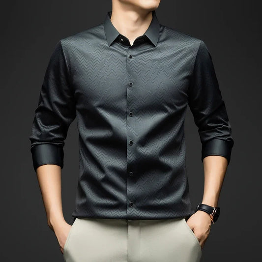 BROWON Men Shirt Long Sleeve Autumn 2025 New Solid Color Casual Luxury Shirt Man Business Office Slim Shirts for Men Clothes
