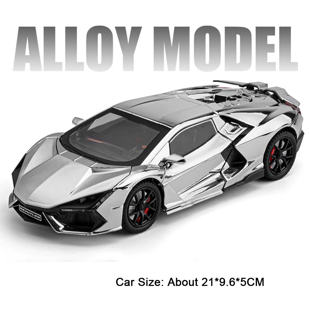 1:24 Scale REVUELTO Miniature Model Toy Sports Cars Alloy Diecast Supercars Sound Light Doors Opened Pull Back for Kids Gifts