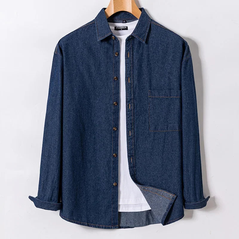 2023 Denim Pocket Design Shirt Classic 100% Cotton Long-Sleeve Fashion Embroider Comfortable Clothes