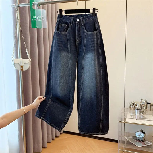 Y2K Fashion Letter Embroidery Jeans Vintage Dark Blue Baggy Pants Women Clothing New Rock Wide Leg Lady Denim Trousers