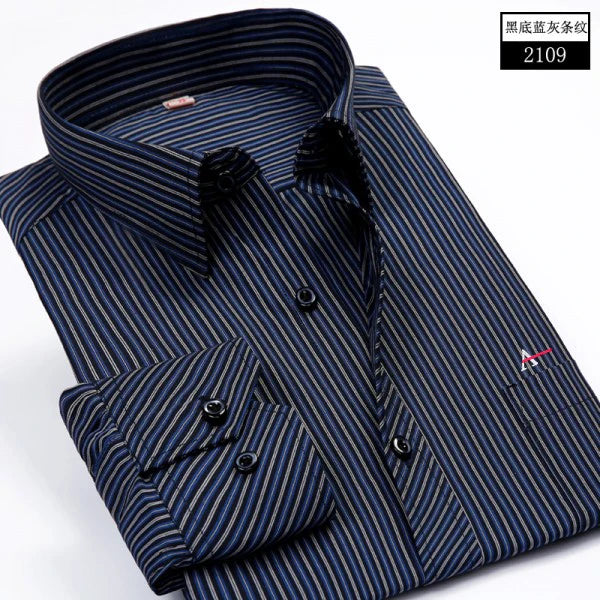 Além de tamanho grande 2023 m-5xl ajuste fino dos homens negócios casual camisa de mangas compridas clássico listrado masculino
