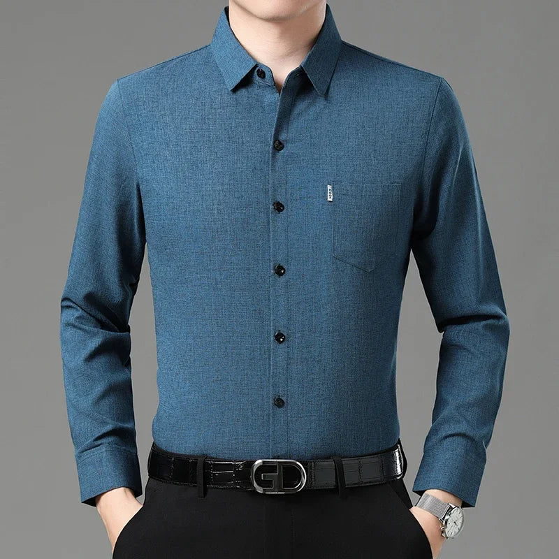 New Men's Business Casual Long Sleeved Printed Shirt with Wrinkle Resistance No Ironing Comfortable All Season Versatile Top