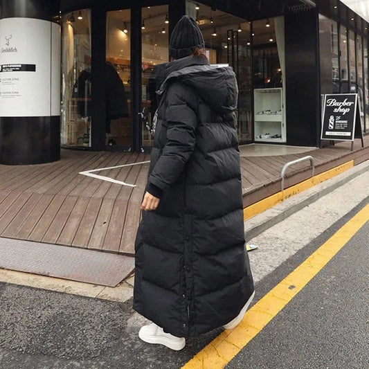 Super Long Padded Cotton Jacket Women 2025 New Korean Over-The-Knee Fashion Parkas Winter Female Thick Black Down Cotton Coat