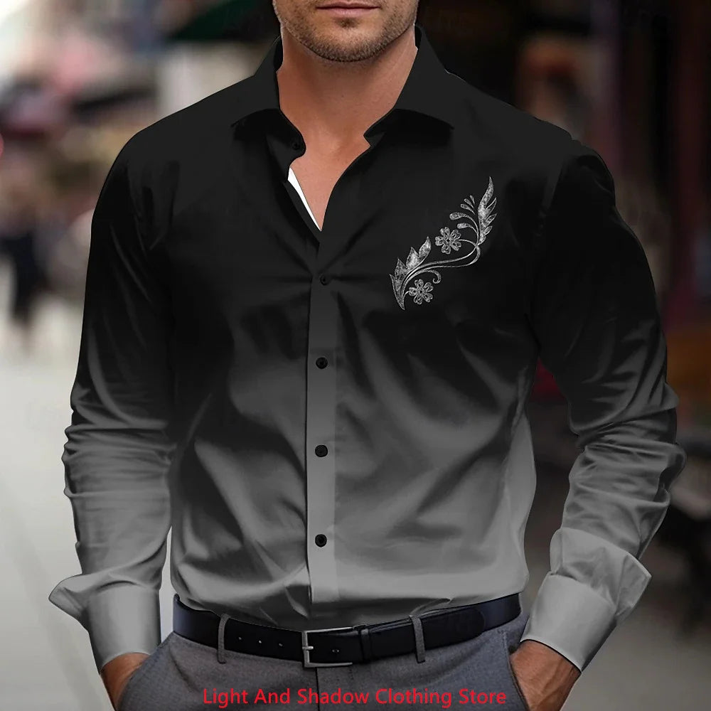 Men's Business Casual Shirt Fashionable Luxury Comfortable Fabric Printed Shirt Long Sleeve Collar Button Party Shirt XS-6XL
