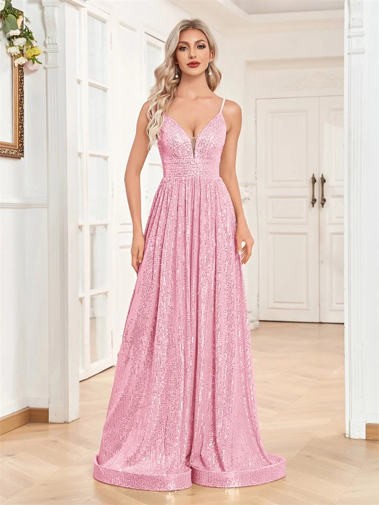 Elegant Sexy Backless Sequins Evening Dress Long 2025 Mermaid Formal Gown Women Wedding Party Dresses Caicktail Graduation Prom