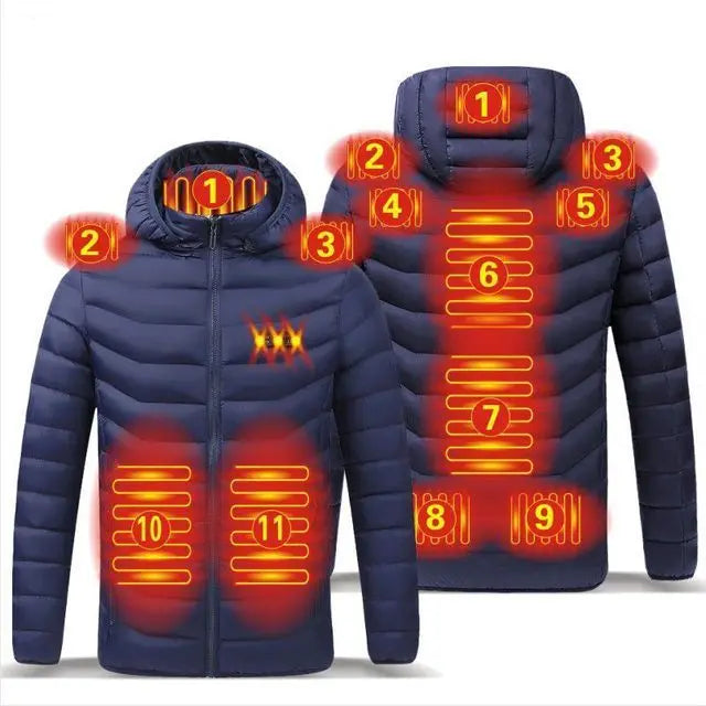 2023NEW Men Heated Jackets Outdoor Coat USB Electric Battery Long Sleeves Heating Hooded Jackets Warm Winter Thermal Clothing