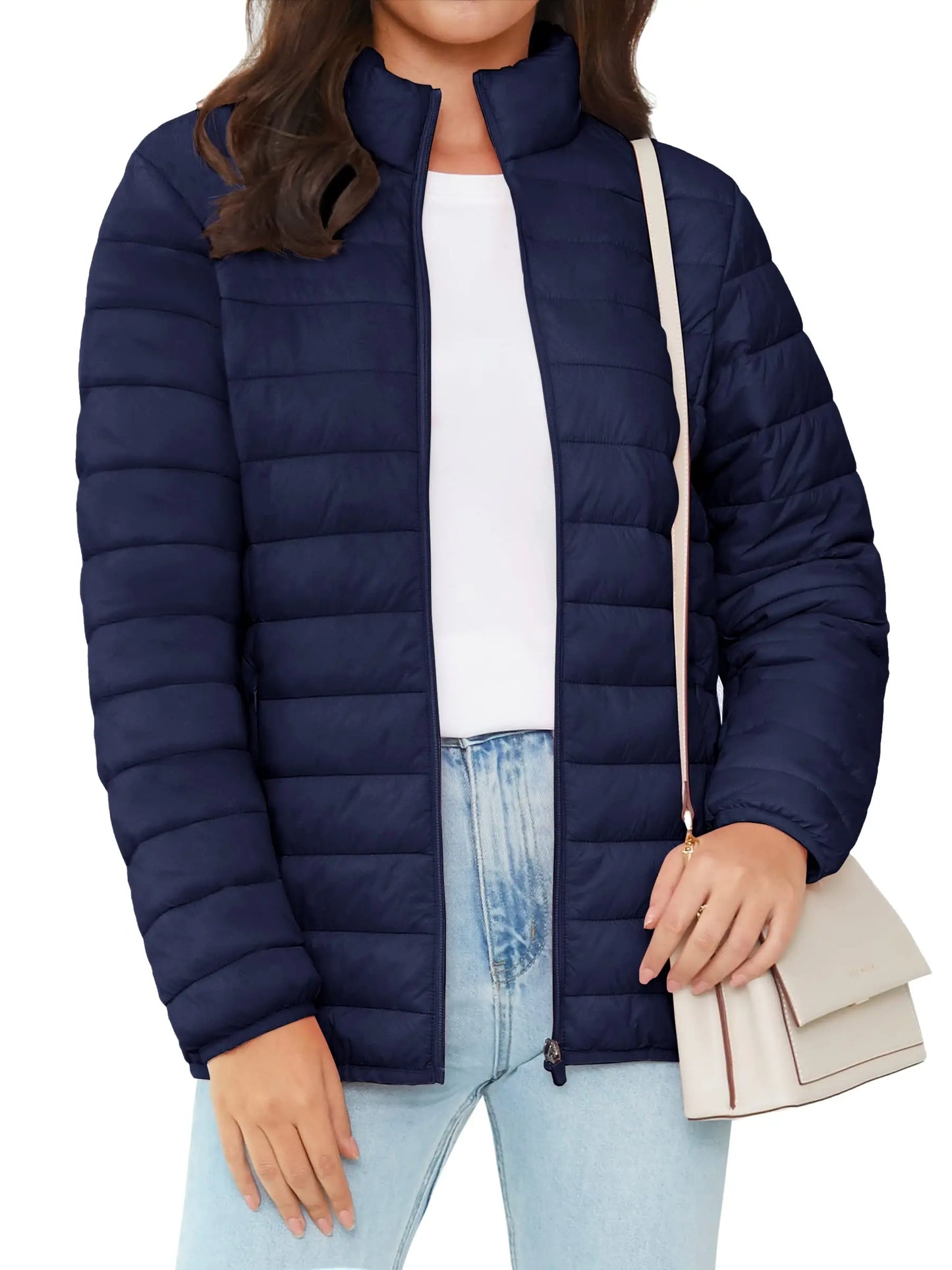 TACVASEN Full Zip Up Puffer Jacket Womens Winter Lightweight Quilted Down Warm Coats Casual Windbreaker Oversize Outwear Outdoor