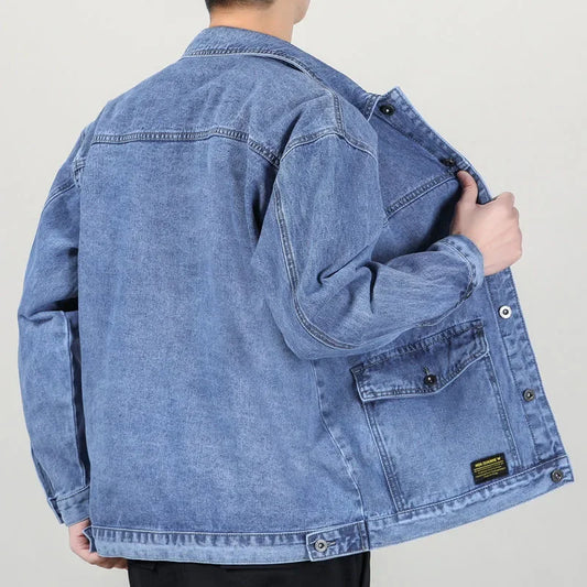 Spring Autumn New Fashion Men's Casual Trendy Multi Pocket Solid Color Denim Jacket Coat Loose Amaerican Jean Jacket Male Tops