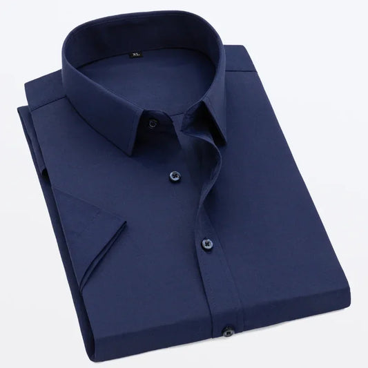 White Short-sleeved Shirt Men's Summer New Solid Color Ice Silk Thin Business Formal Casual Office No-iron Shirt Large Size 5XL