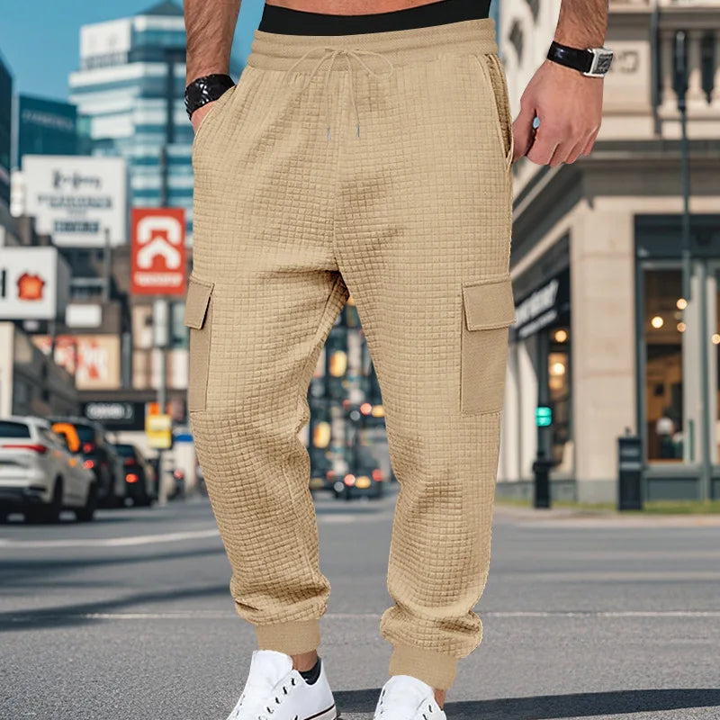 Men's Clothing Pants Autumn Winter Fashion Casual Heavyweight Small Check Loose Jogger Sweatpants Waffles