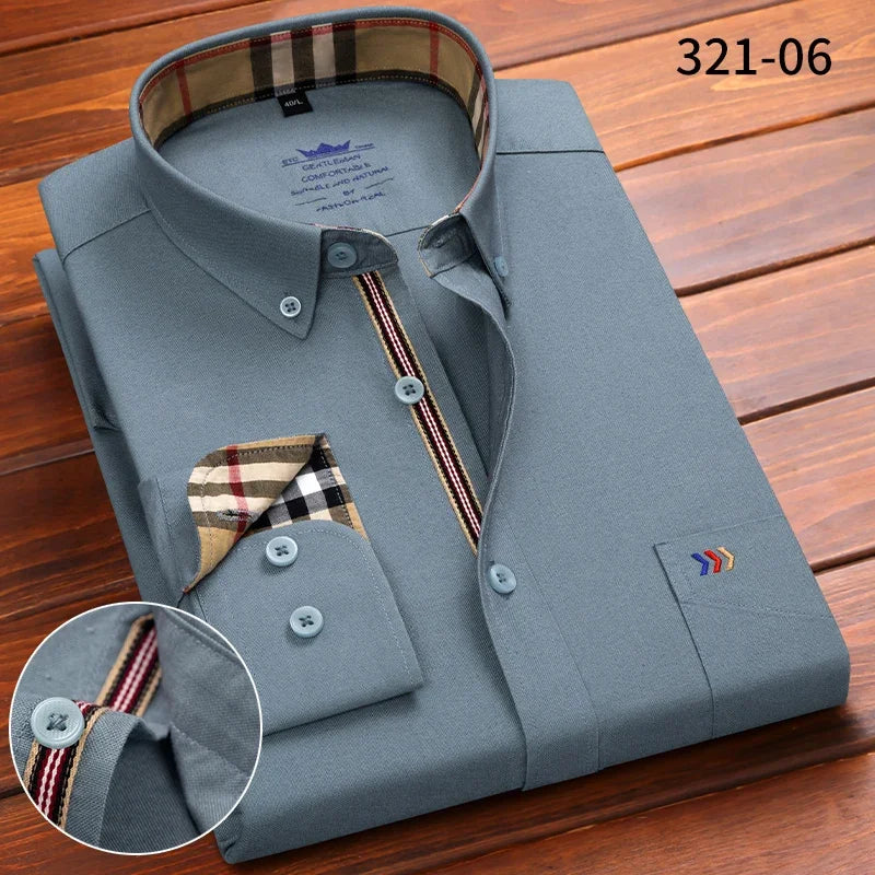 New in shirt 100%cotton oxford long-sleeve shirts for men slim fit formal plain shirt hight qulity plaid soft office clothes