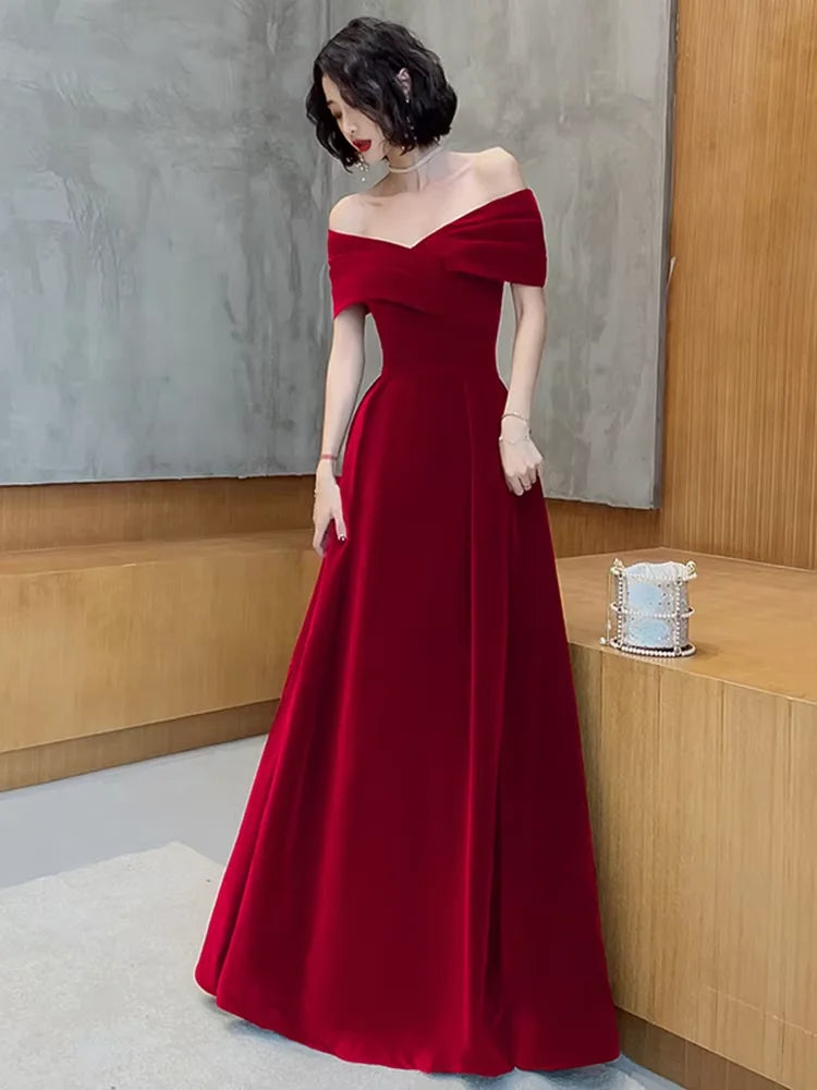 Mauroicardi Spring Long Luxury Elegant Chic Black Soft Velvet Evening Party Wedding Dresses for Women Off Shoulder Maxi Clothes