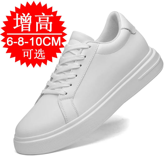 Fashion PU Leather Elevator Shoes for Men 6cm 8cm 10cm Invisible Height Increase White Sneakers Cortex Heightening Casual Shoes