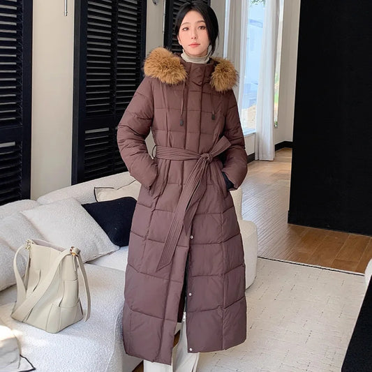 Parkas Women Long Coats Hooded Fur Collar Jackets Thick Warm Y2k Streetwear Jacket Work Coat Elegant Autumn Winter 2025