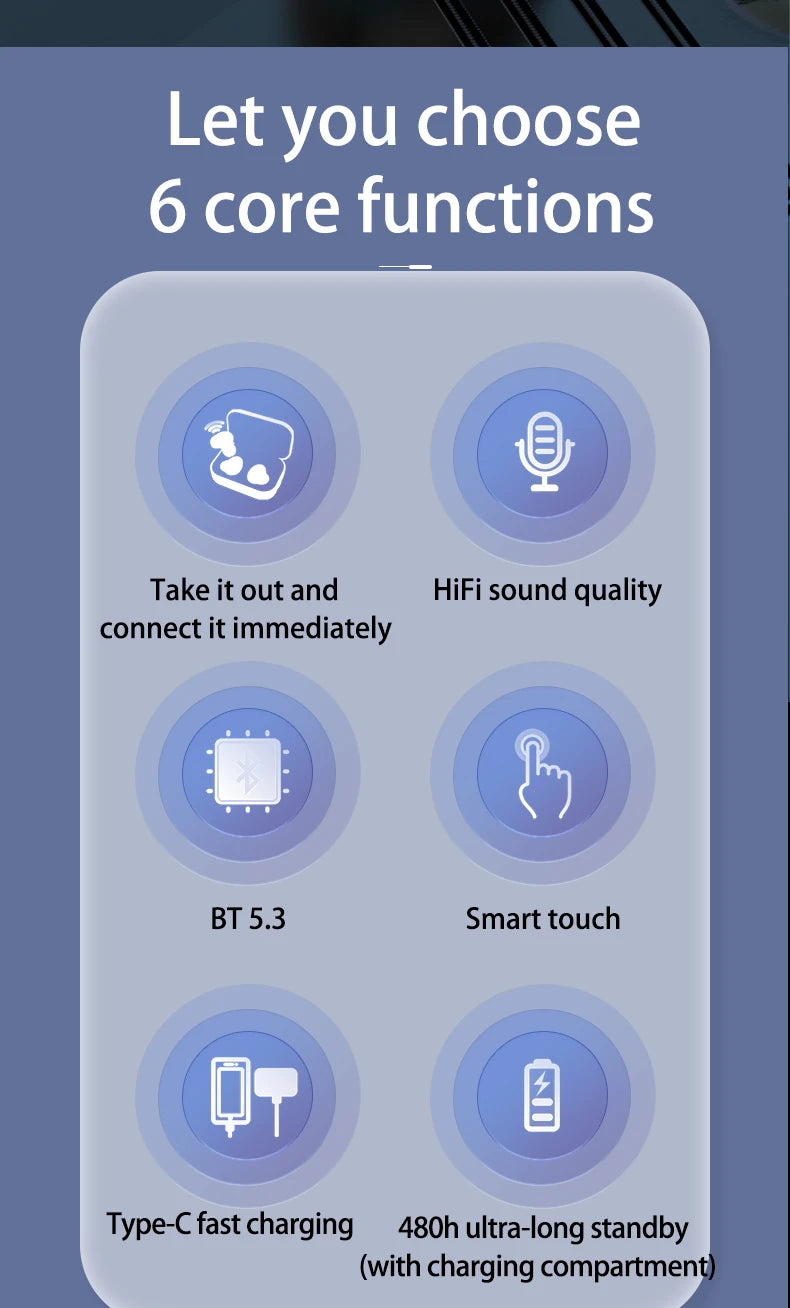 Invisible Headphones TWS Mini Earphones Wireless Bluetooth 5.3 Earbuds with Microphone Noise Reduction In-Ear Headset for Phone