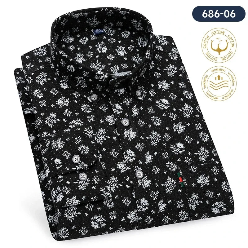 New in shirt plus size 7XL100%cotton fashion long-sleeve shirts for men casual print striped tops elegants single pocket clothes