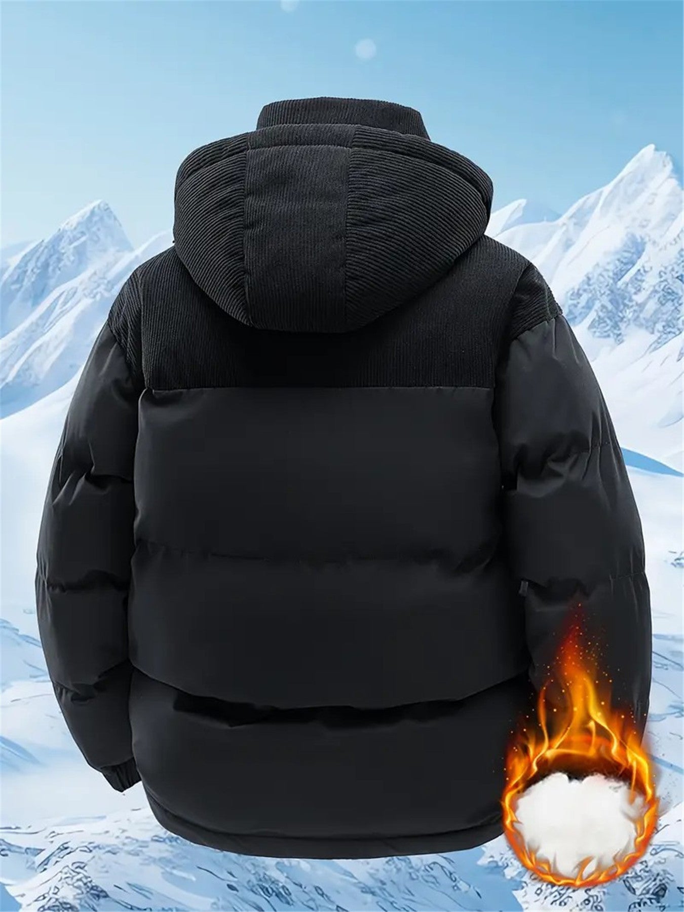 Men's Winter Hooded Jacket - Full-Zip Detachable Hood & Coat, Beige//Brown Color-Block, -Filled Casual Coat for Skiing, Snowboarding & ctivities - Machine Washable Cold Weather Outerwear, Winter Jacket For Men, Men Winter Jac