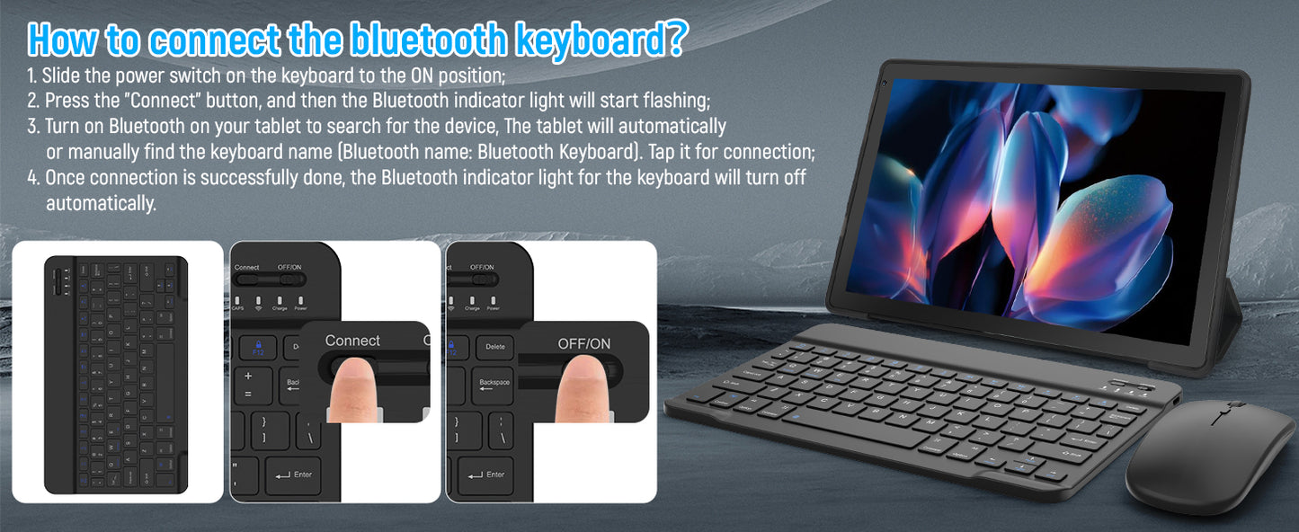 10 Inch Tablet Android 14 A523 Octa Core 12GB RAM 64GB ROM(TF 1TB) 5000mAh Face Unlocked Dual Carmera Keyboard Mouse Set PC Pad