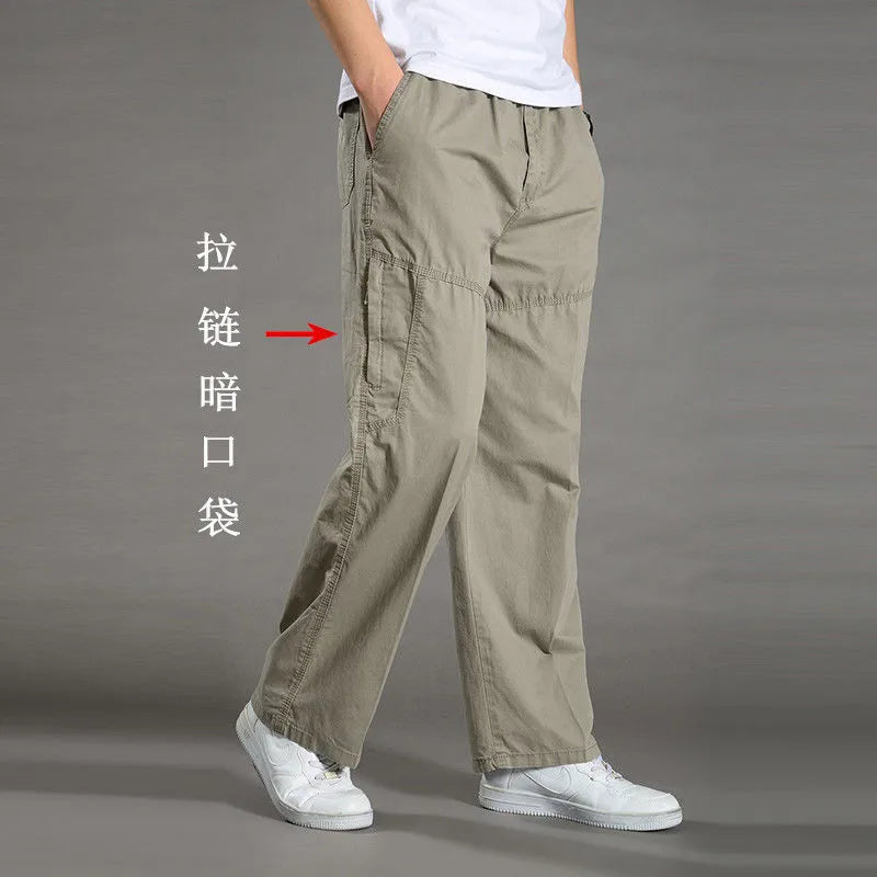 Men's Cargo Pants Cotton Black Work Pants Large Size Summer Casual Climbing Joggers Man Sweatpants Sports Spring Autumn Trousers