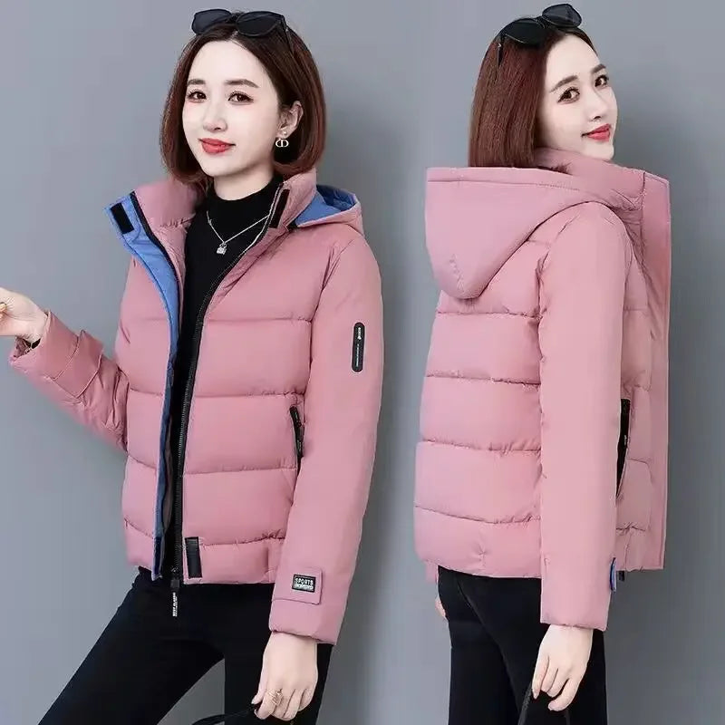 Thick Fleece Cotton Parkas Women Puffer Jacket Winter Fashion Warm Hooded Short Down Jacket Lady Casual Solid Zipper Padded Coat