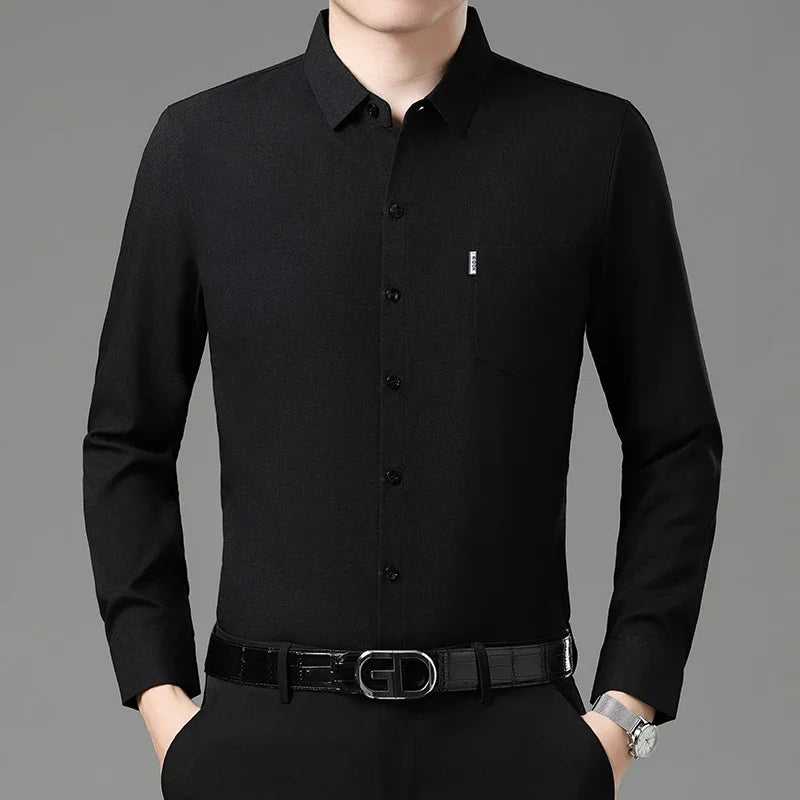 New Men's Business Casual Long Sleeved Printed Shirt with Wrinkle Resistance No Ironing Comfortable All Season Versatile Top