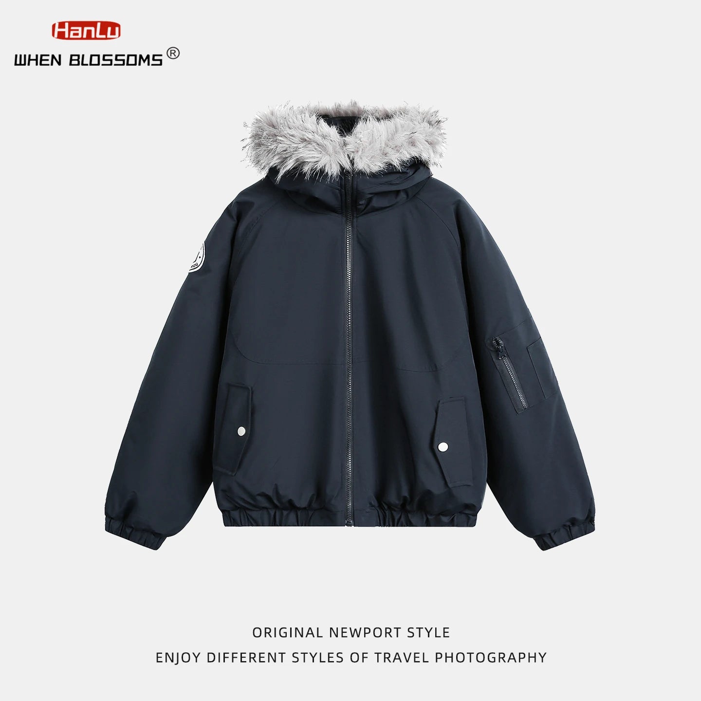 HANGRY 2025 Men's Detachable Fur Hood Parka Short Box Quilted Jacket Water-Resistant Workwear Winter Coat Thermal Insulated