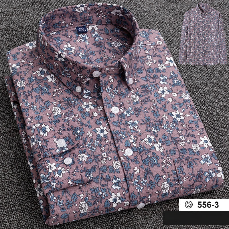 New in shirt plus size 7XL100%cotton fashion long-sleeve shirts for men casual print striped tops elegants single pocket clothes