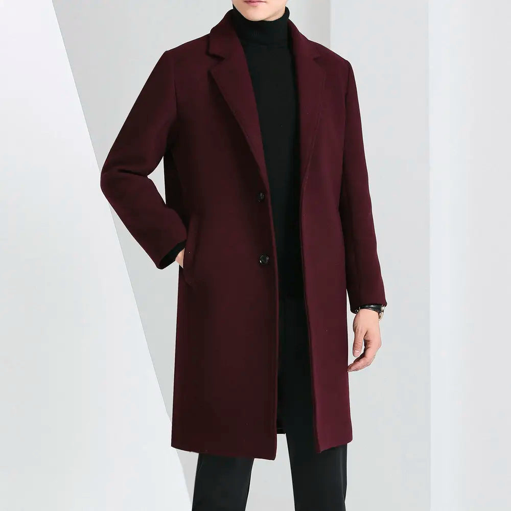 Winter Autumn Men's Timeless Woolen Overcoat Grey Navy Black Burgundy Notched Collar Design Cashmere Coat Plus Size Menswear
