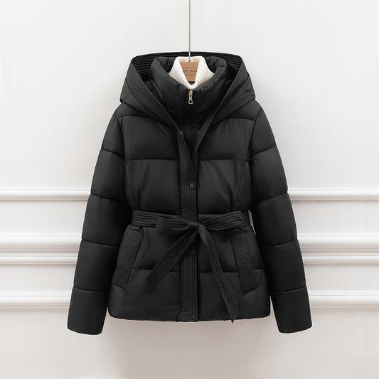 ort Padded Cotton Jaet Women Thiened Winter Coat with Hoodie Slimming Design Waist-Cinching Trendy Outerwear