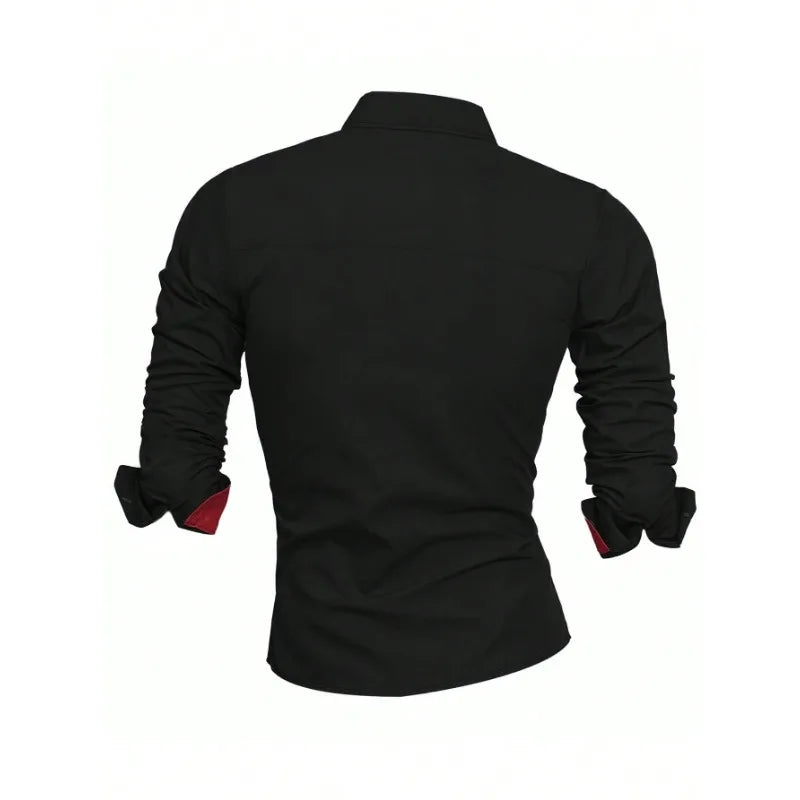 Men's Shirt Brand New Solid Color Long Sleeve Smart Casual Black Elastic Male Business Shirts