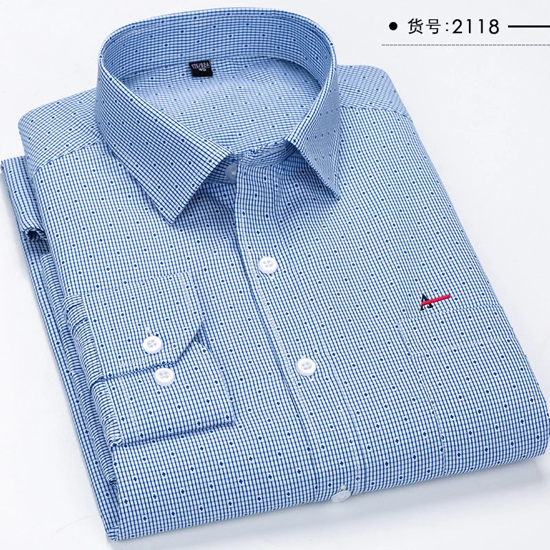 Além de tamanho grande 2023 m-5xl ajuste fino dos homens negócios casual camisa de mangas compridas clássico listrado masculino