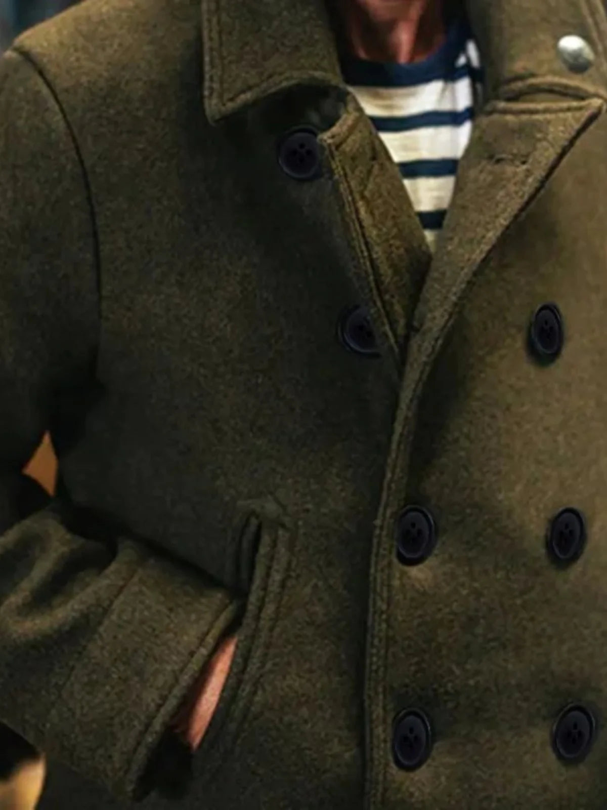 Men's Pure Color Woolen Coat with Buttoned Collar ort Sve V-Ne Outerwear for Young Men in Autumn Season