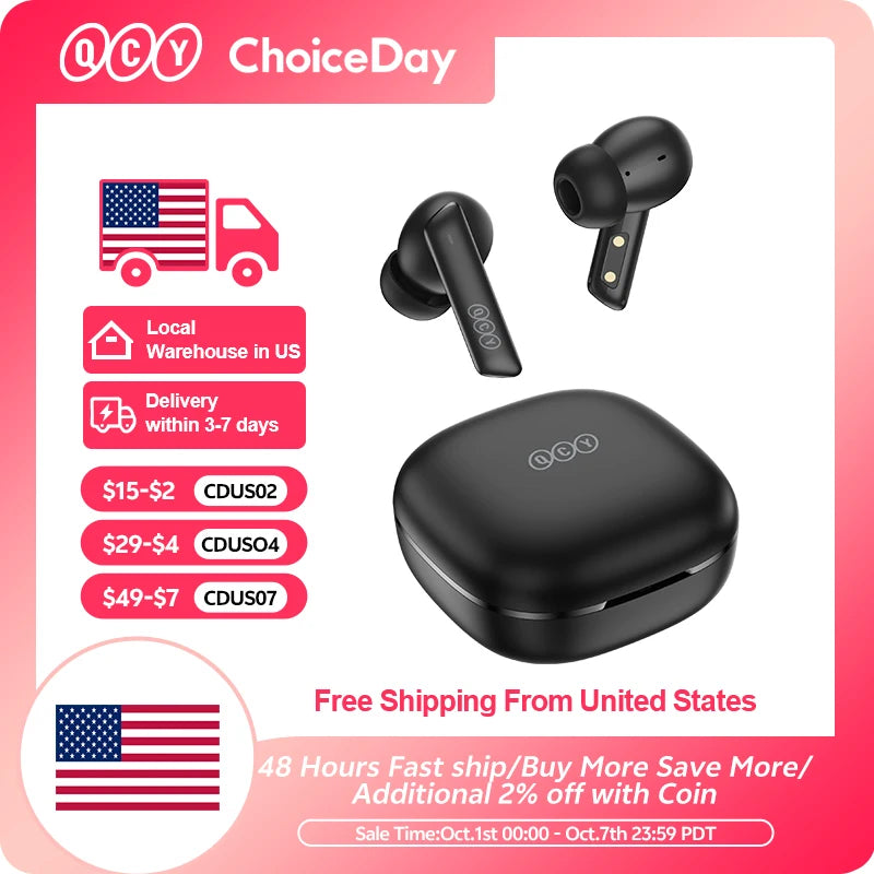 QCY HT05 ANC Wireless Earphone 40dB Noise Cancelling Bluetooth 5.2 Headphone 6 Mic ENC HD Call TWS Earbuds Transparency Mode