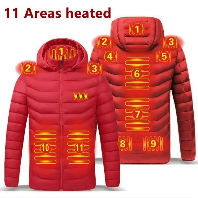 2023NEW Men Heated Jackets Outdoor Coat USB Electric Battery Long Sleeves Heating Hooded Jackets Warm Winter Thermal Clothing
