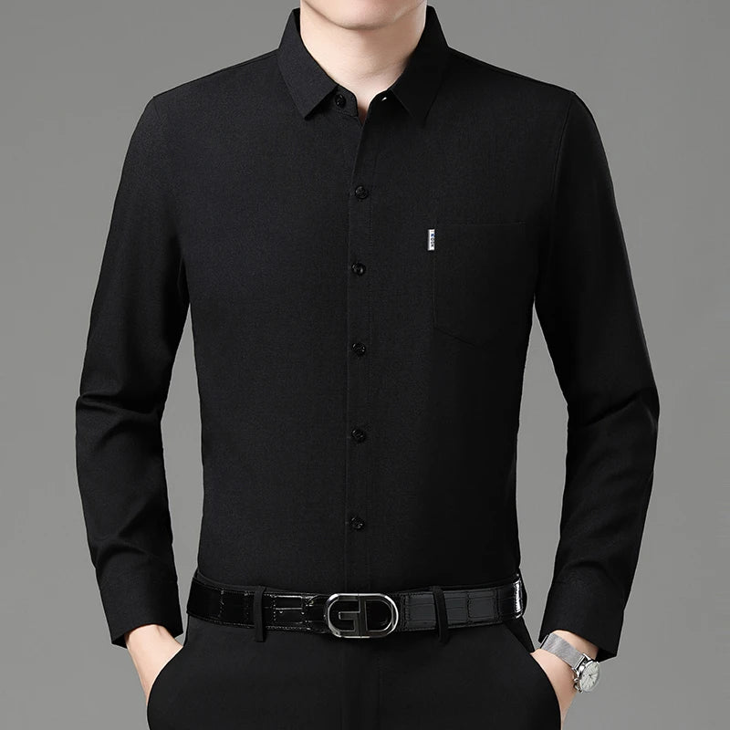 New Men's Business Casual Long Sleeved Printed Shirt with Wrinkle Resistance No Ironing Comfortable All Season Versatile Top