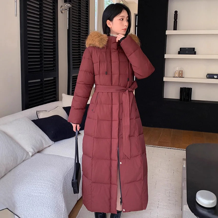 Parkas Women Long Coats Hooded Fur Collar Jackets Thick Warm Y2k Streetwear Jacket Work Coat Elegant Autumn Winter 2025