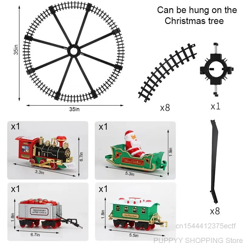 Electric Operate Railway Train with Music, Railway Car Toys, Christmas Tree Decoration Track Train Toys, Kids Christmas Gifts