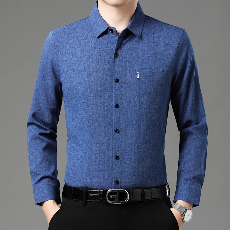 New Men's Business Casual Long Sleeved Printed Shirt with Wrinkle Resistance No Ironing Comfortable All Season Versatile Top