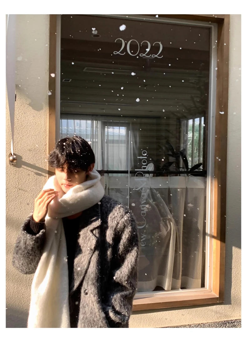 Mauroicardi Autumn Winter Oversized Long Thicken Warm Grey Woolen Coat Men Shoulder Pads Double Breasted Wool & Blends Overcoat
