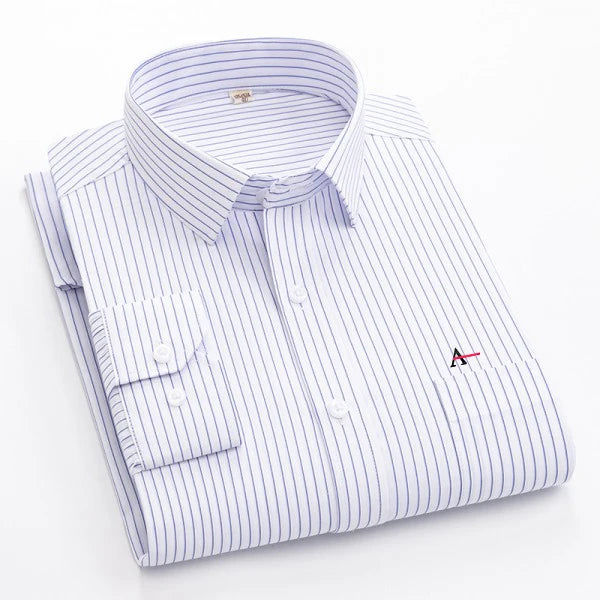 Além de tamanho grande 2023 m-5xl ajuste fino dos homens negócios casual camisa de mangas compridas clássico listrado masculino