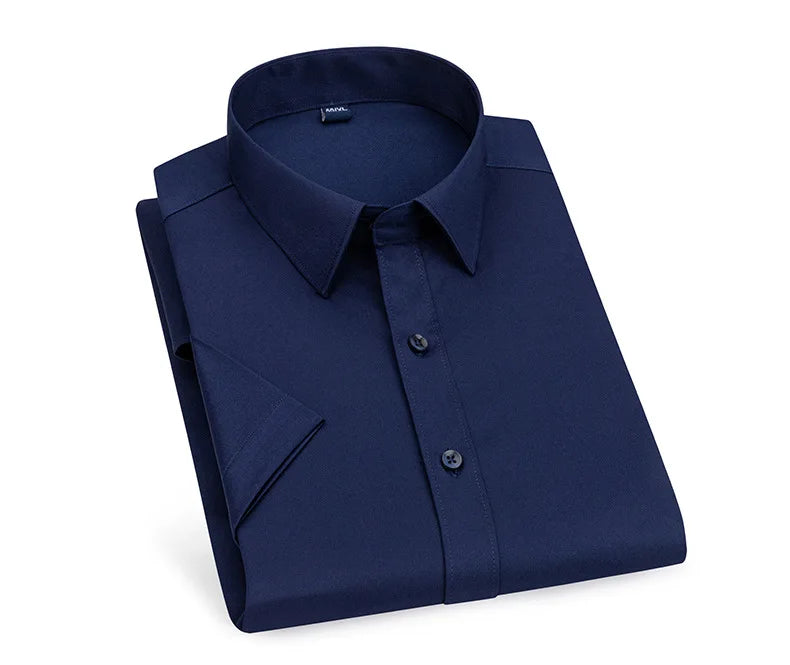 Men's short-sleeved shirt Business casual tooling solid color high-quality non-ironing slim fashion trend top shirt white shirt