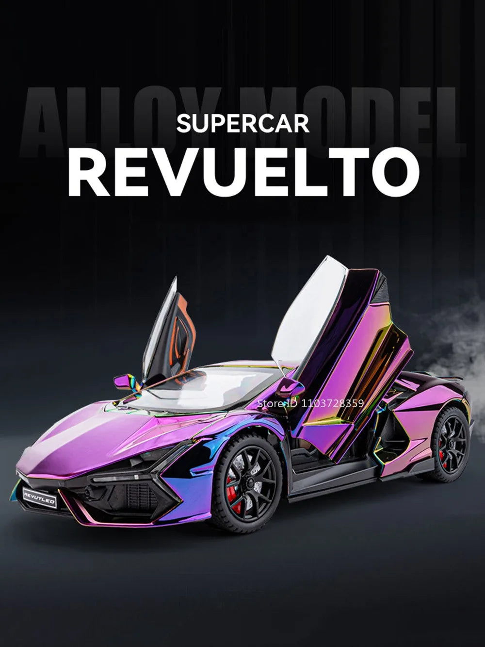 1:24 Scale REVUELTO Miniature Model Toy Sports Cars Alloy Diecast Supercars Sound Light Doors Opened Pull Back for Kids Gifts