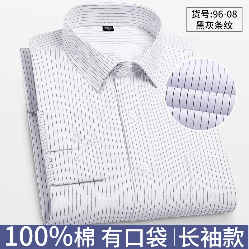 8XL Formal Office Wear 100 Cotton Long Sleeve Shirt for Men Business Casual Striped Work Shirt Men Long Sleeve White Black Blue