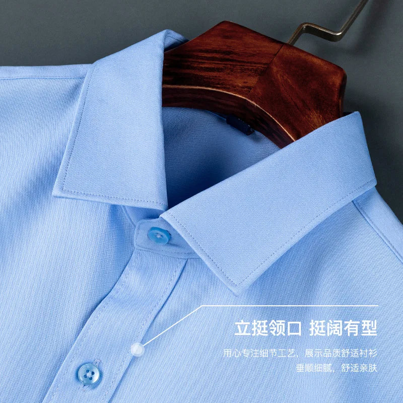 Men's short-sleeved shirt Business casual tooling solid color high-quality non-ironing slim fashion trend top shirt white shirt