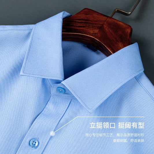 Men's short-sleeved shirt Business casual tooling solid color high-quality non-ironing slim fashion trend top shirt white shirt
