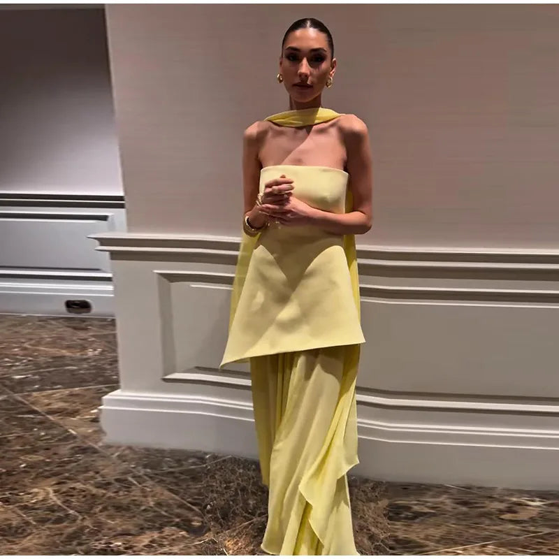 Elegant Strapless Long Dress Women Sexy Patchwork Mesh Sleeveless Sacrf Vestidos Female 2025 Spring Split Evening Dresses Lady