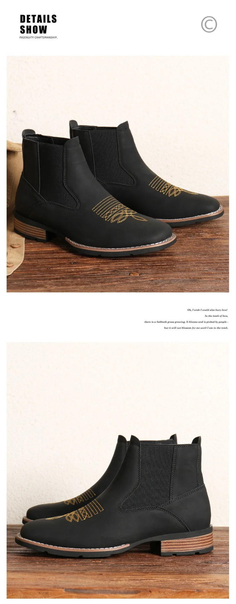 Men's Chelsea Boots High Quality Casual Leather Boots Retro Ankle Boots for Men Embroidery Western Cowboy Boot Botas Masculinas