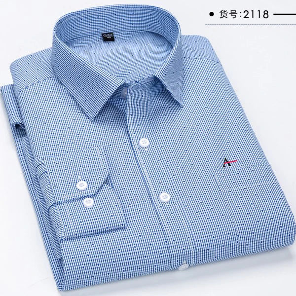 Além de tamanho grande 2023 m-5xl ajuste fino dos homens negócios casual camisa de mangas compridas clássico listrado masculino